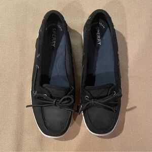 Sperry Women's Black Boat Shoes with White Soles Size 8.5